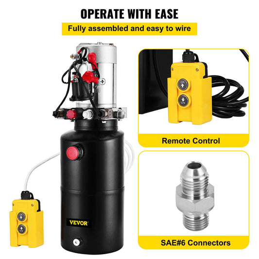 12V DC Double Acting Hydraulic Pump with 8L Steel Reservoir for Lifting