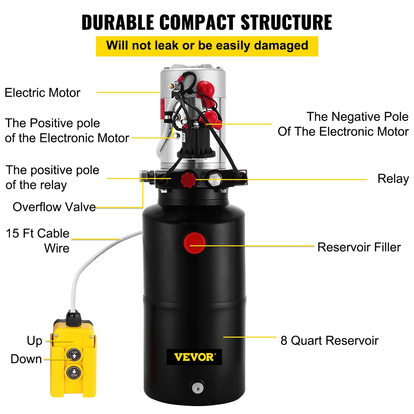 VEVOR Hydraulic Power Unit 12V DC Double Acting Hydraulic Pump 8 Quart Steel Reservoir
