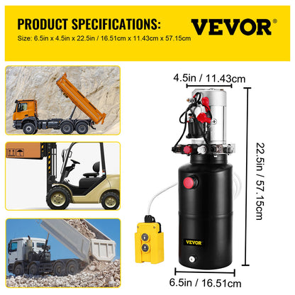 VEVOR Hydraulic Power Unit 12V DC Double Acting Hydraulic Pump 8 Quart Steel Reservoir