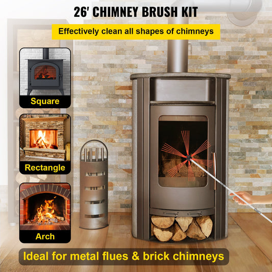 VEVOR Chimney Sweeping Brush Rotary Chimney Brush 315Inch Chimney Brush Rod Kit