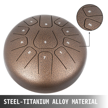 VEVOR Steel Tongue Drum 11 Notes 8 Inches Dia Tongue Drum Chestnut Handpan Drum