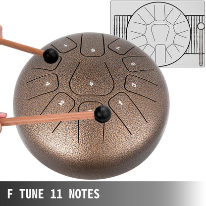 VEVOR Steel Tongue Drum 11 Notes 8 Inches Dia Tongue Drum Chestnut Handpan Drum