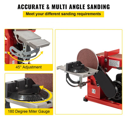VEVOR Belt Sander 4" x 36", Disc Combo Sander 6",Electric Adjustable Bench Belt Sander 375W,Grinder Bench Sanding Machine With 4 Rubber Foot Pad
