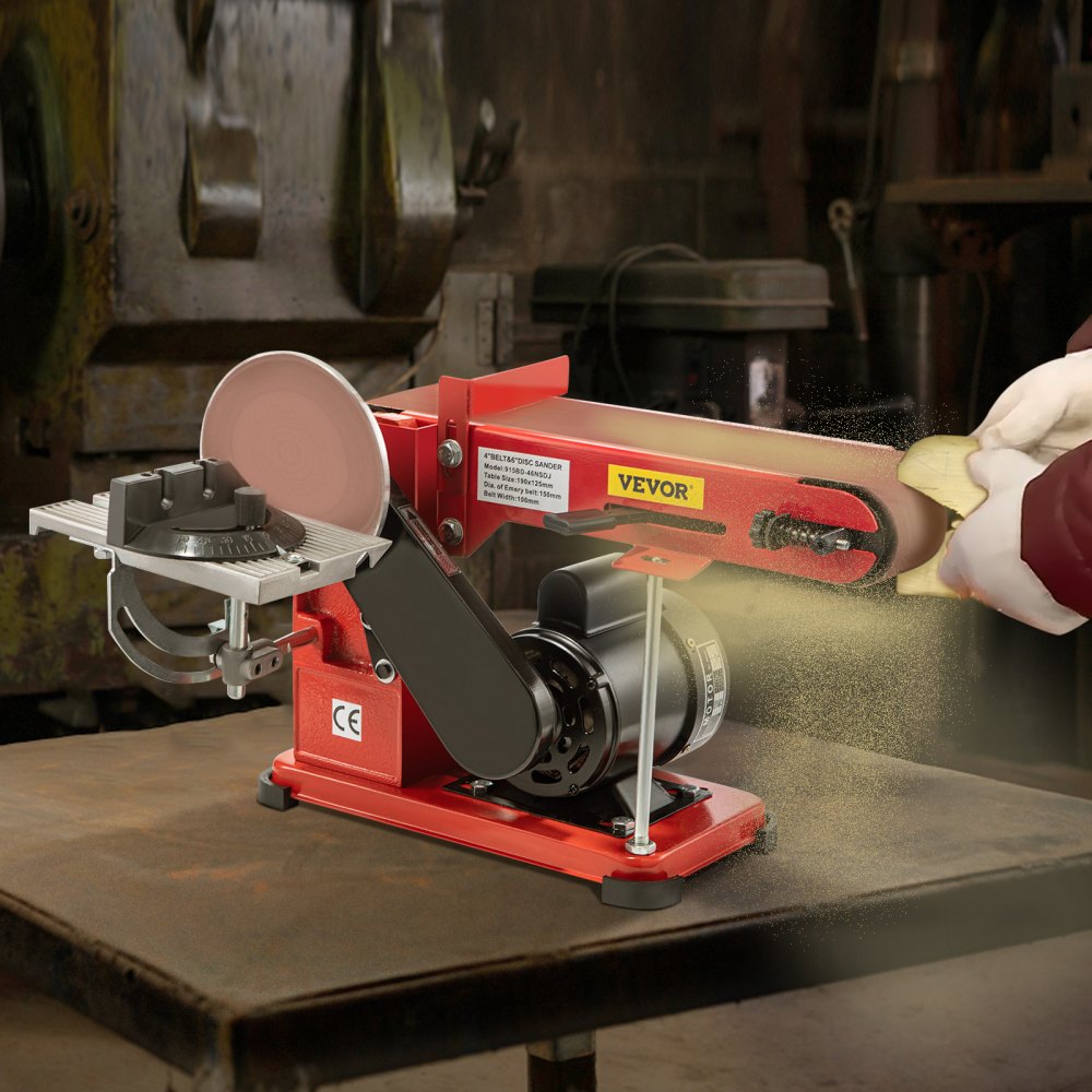 VEVOR Belt Sander 4" x 36", Disc Combo Sander 6",Electric Adjustable Bench Belt Sander 375W,Grinder Bench Sanding Machine With 4 Rubber Foot Pad