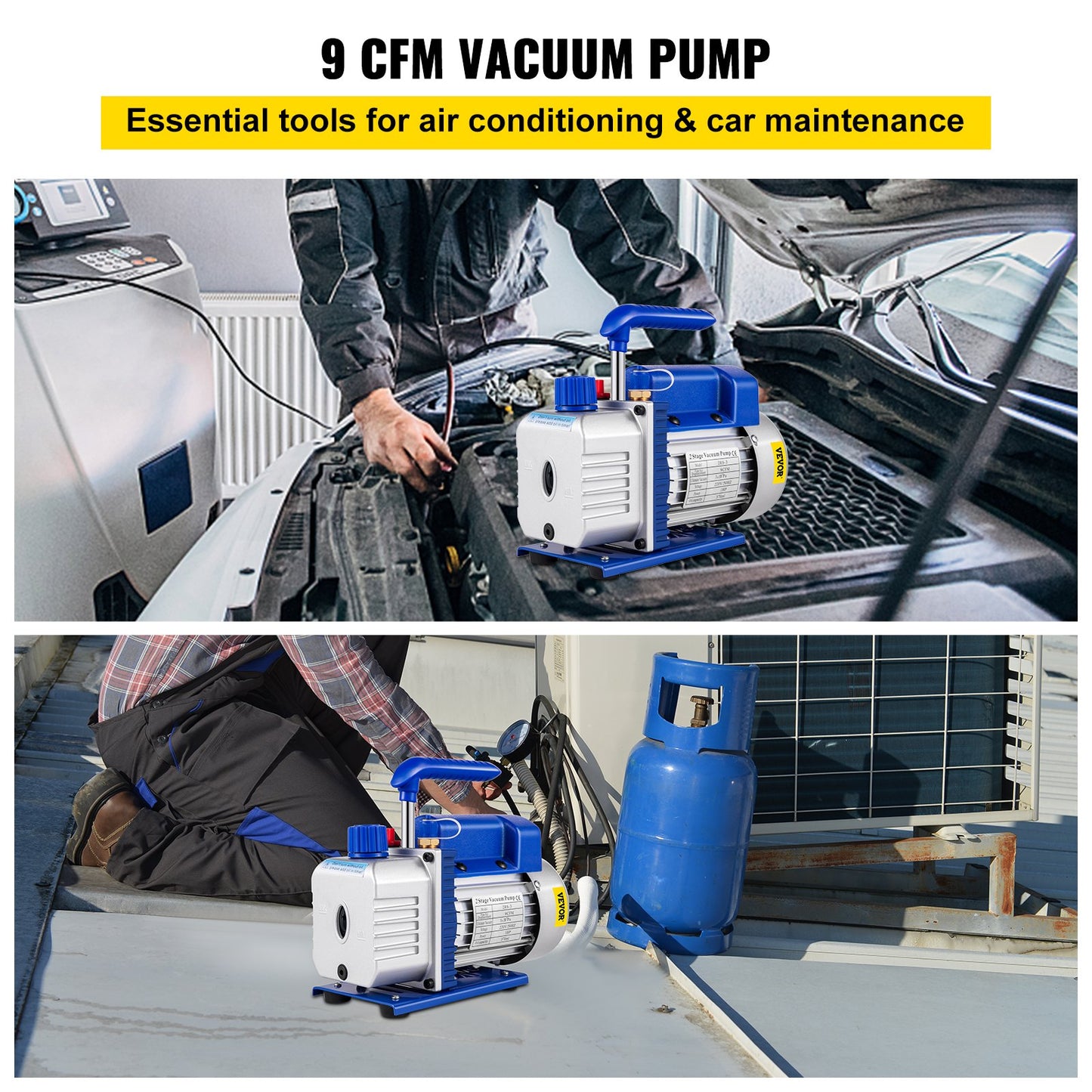 Vevor 9 CFM 1 HP Rotary 2 Stage Vacuum Pump Refrigerant Gauges Tools Air Condition