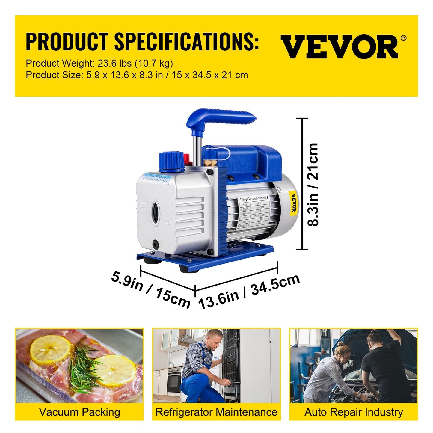 9 CFM Dual-Stage Vacuum Pump with Gauges for Refrigeration Systems