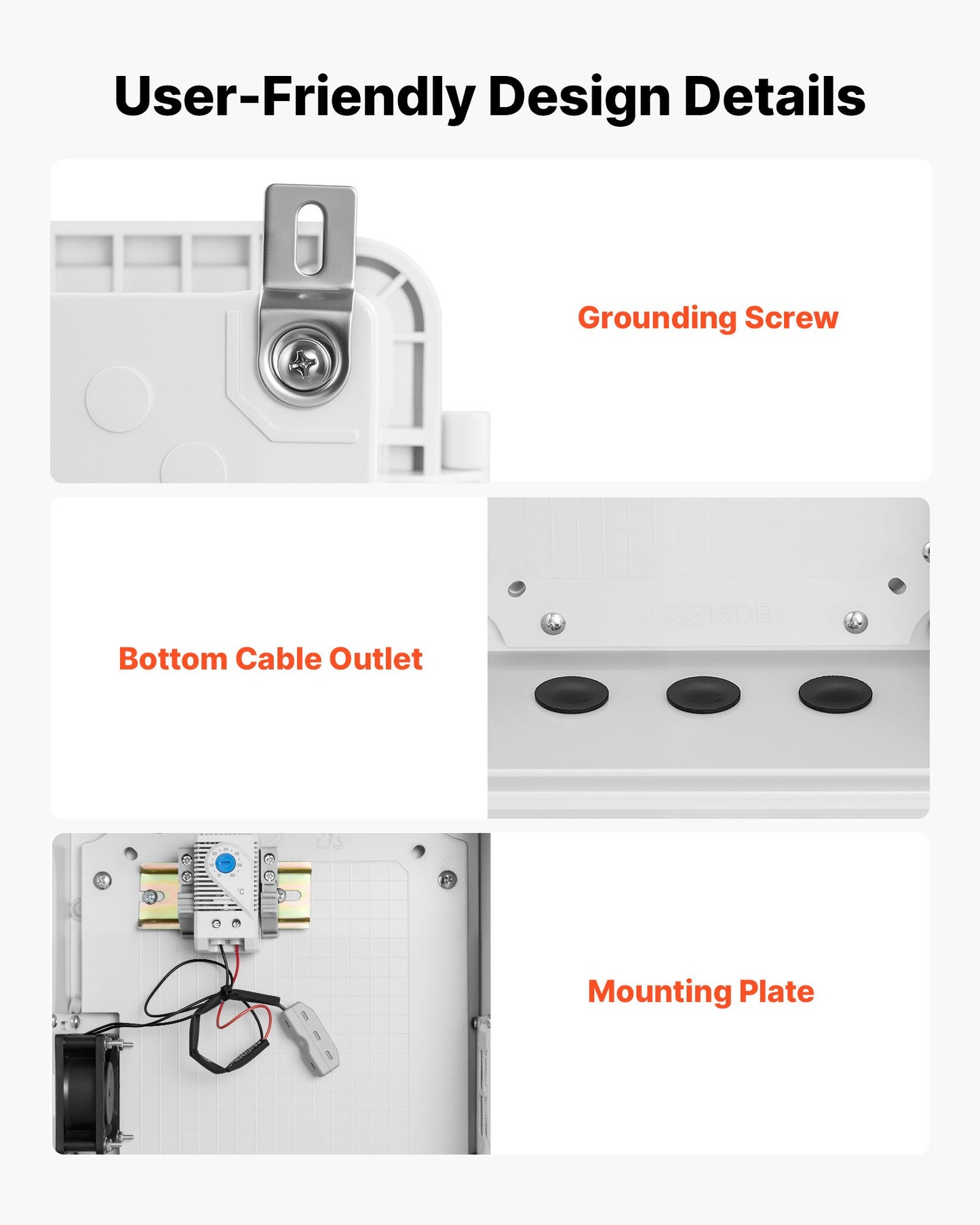 Outdoor Electrical Box, ABS, Waterproof Electrical Junction Box with Thermostat and Fan, Mounting Plate, Cable Grommets, Ventilated Plastic Enclosure, 360 x 275 x 150 mm, IP65 for Indoor/Outdoor