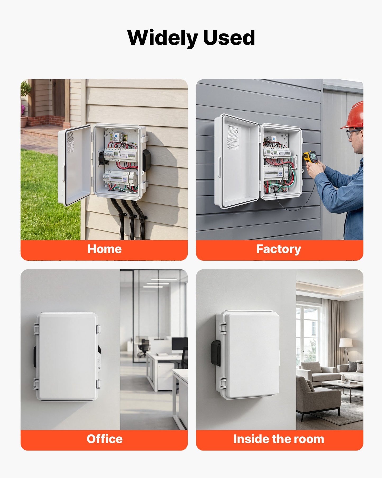 Outdoor Electrical Box, ABS, Waterproof Electrical Junction Box with Thermostat and Fan, Mounting Plate, Cable Grommets, Ventilated Plastic Enclosure, 360 x 275 x 150 mm, IP65 for Indoor/Outdoor