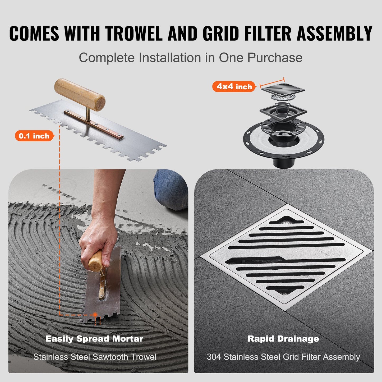 VEVOR Shower Curb Kit, 1828x1828mm, 72"x72" Shower Pan Kit with 50.8mm ABS Central