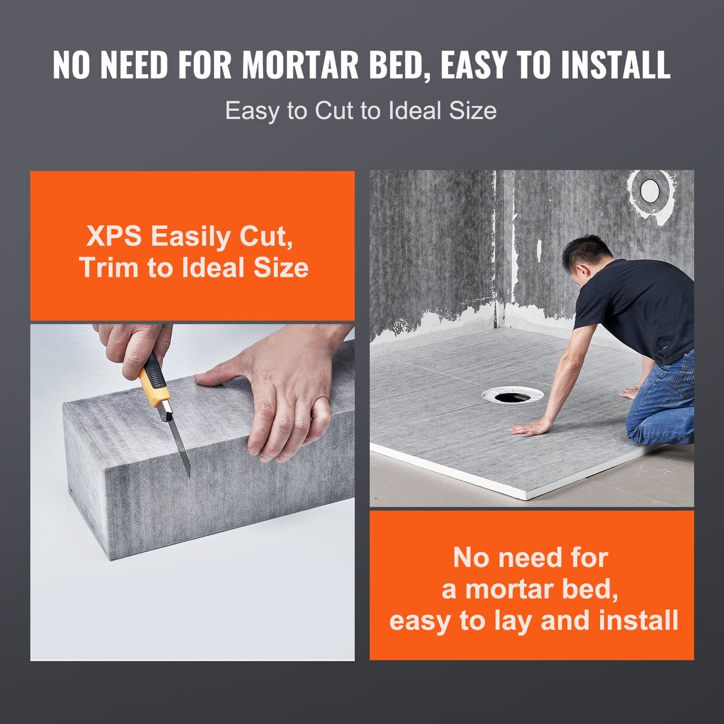 VEVOR Shower Curb Kit, 1828x1828mm, 72"x72" Shower Pan Kit with 50.8mm ABS Central