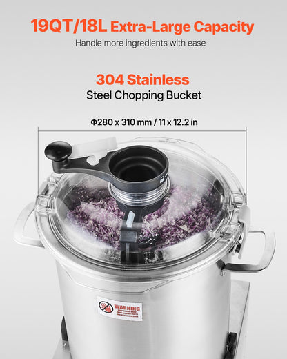 VEVOR Food Processor & Vegetable Chopper 18L Food-Grade Stainless Steel Blender