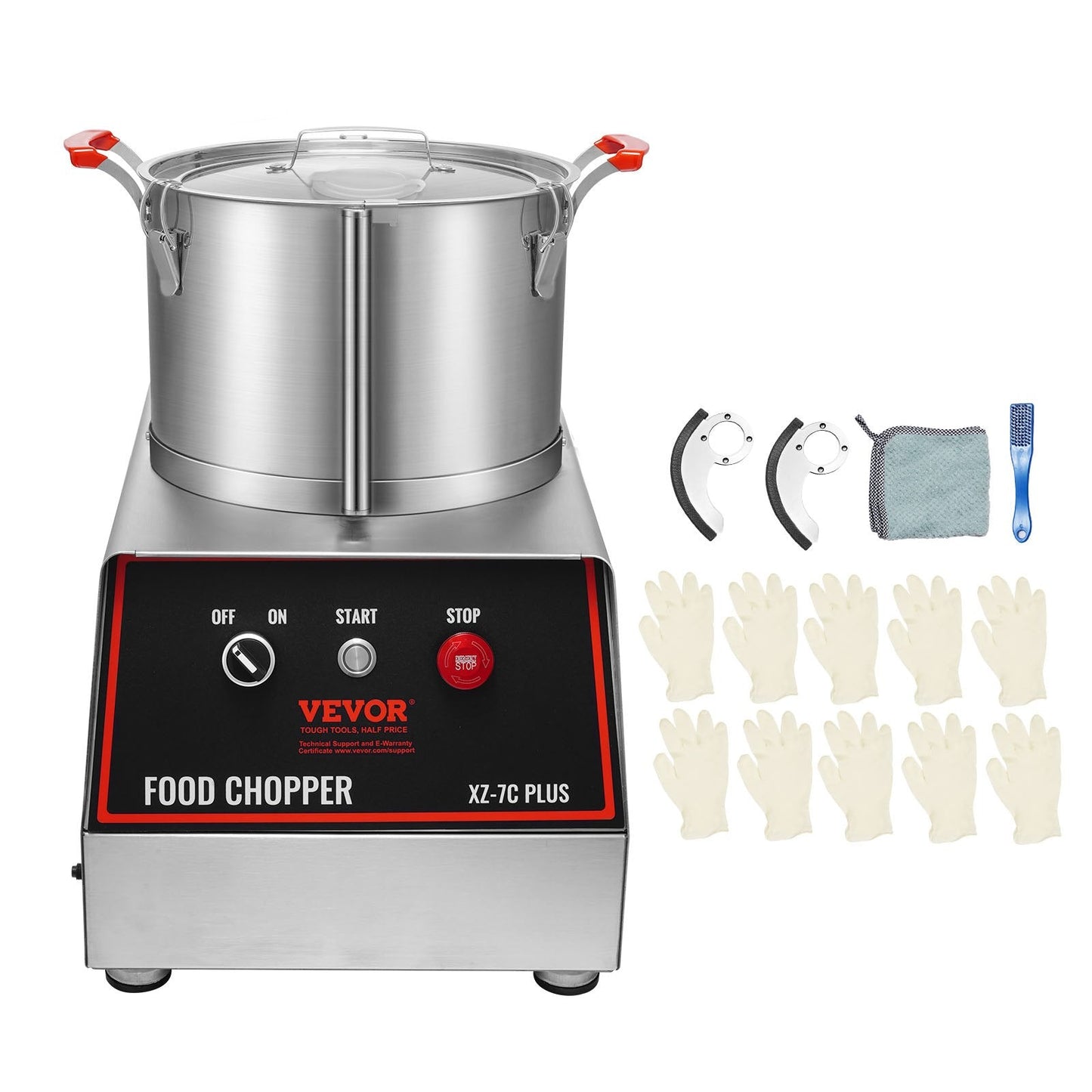 7 Quart Stainless Steel Food Processor with Extra S-Curve Blades, 750W Power