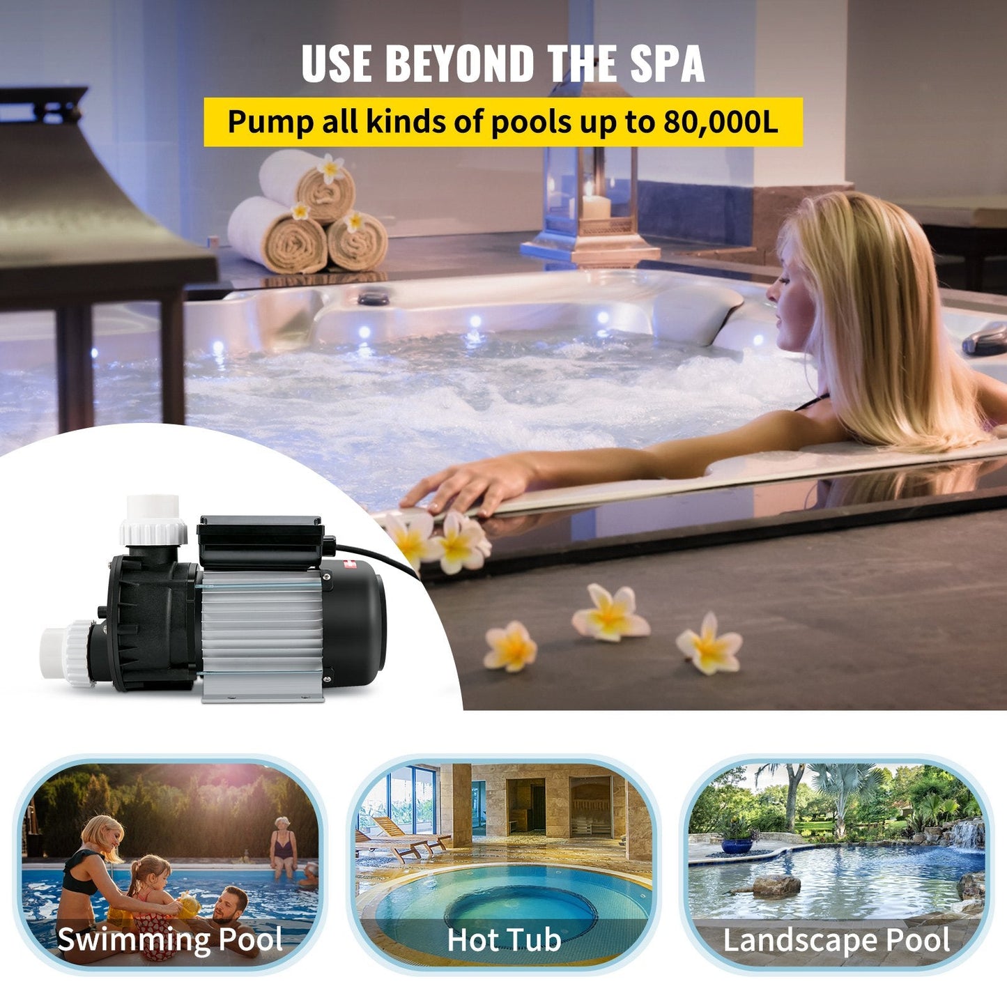 0.5 HP 370W Hot Tub Spa Pump, Single Speed, 220V, Water Circulation