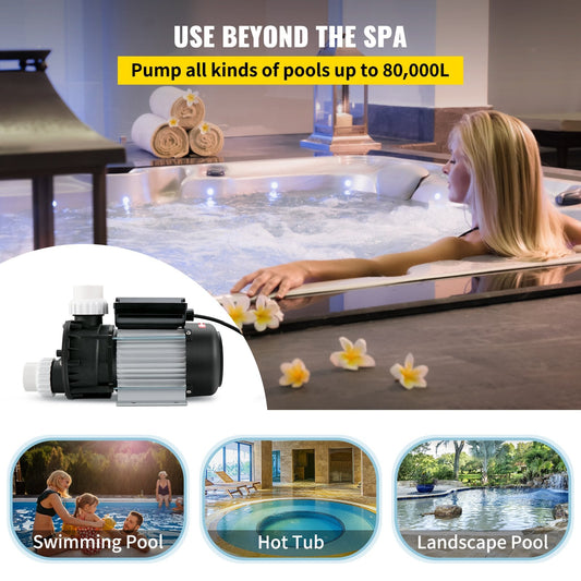 0.5 HP 370W Hot Tub Spa Pump, Single Speed, 220V, Water Circulation