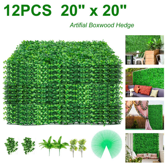 VEVOR Artificial Boxwood Panels, 12 PCS 20"x20" Boxwood Hedge Wall Panels, PE Artificial
