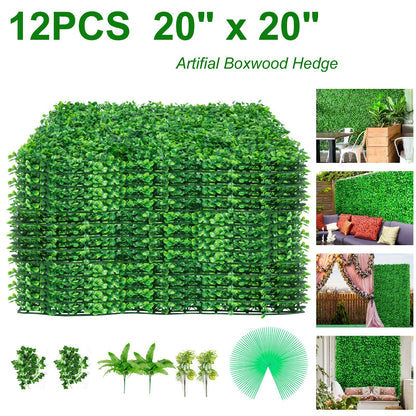 12 Pack 0.5m x 0.5m Artificial Boxwood Hedge Panels for Indoor/Outdoor Decor