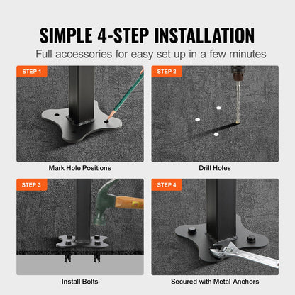 VEVOR Iron Handrail Stair Railing Hand Rail Kit Fit for 0-4 Steps Outdoor Black