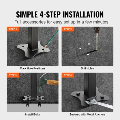 Adjustable Outdoor Wrought Iron Stair Handrail Kit for 0-5 Steps, Black