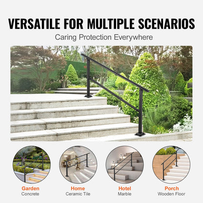 Adjustable Outdoor Wrought Iron Stair Handrail Kit for 0-5 Steps, Black