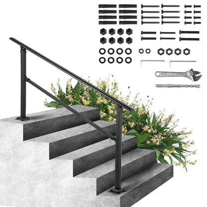 Adjustable Outdoor Wrought Iron Stair Handrail Kit for 0-5 Steps, Black