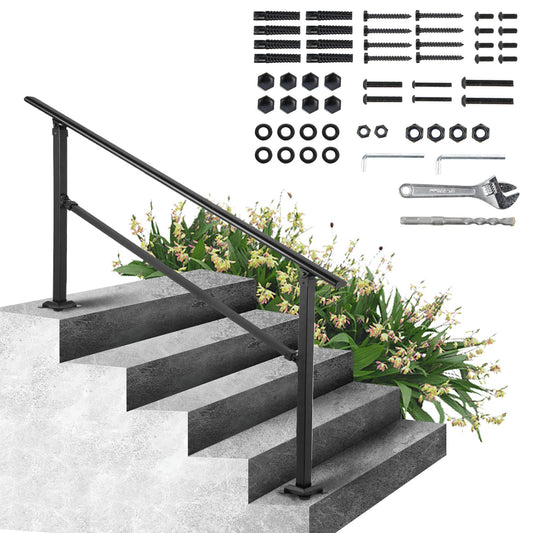 VEVOR Iron Handrail Stair Railing Hand Rail Kit Fit for 0-4 Steps Outdoor Black