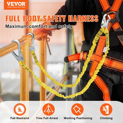 38mm Safety Lanyard 1.83m, Dual Hooks, Shock Absorbing, Yellow, ANSI Certified