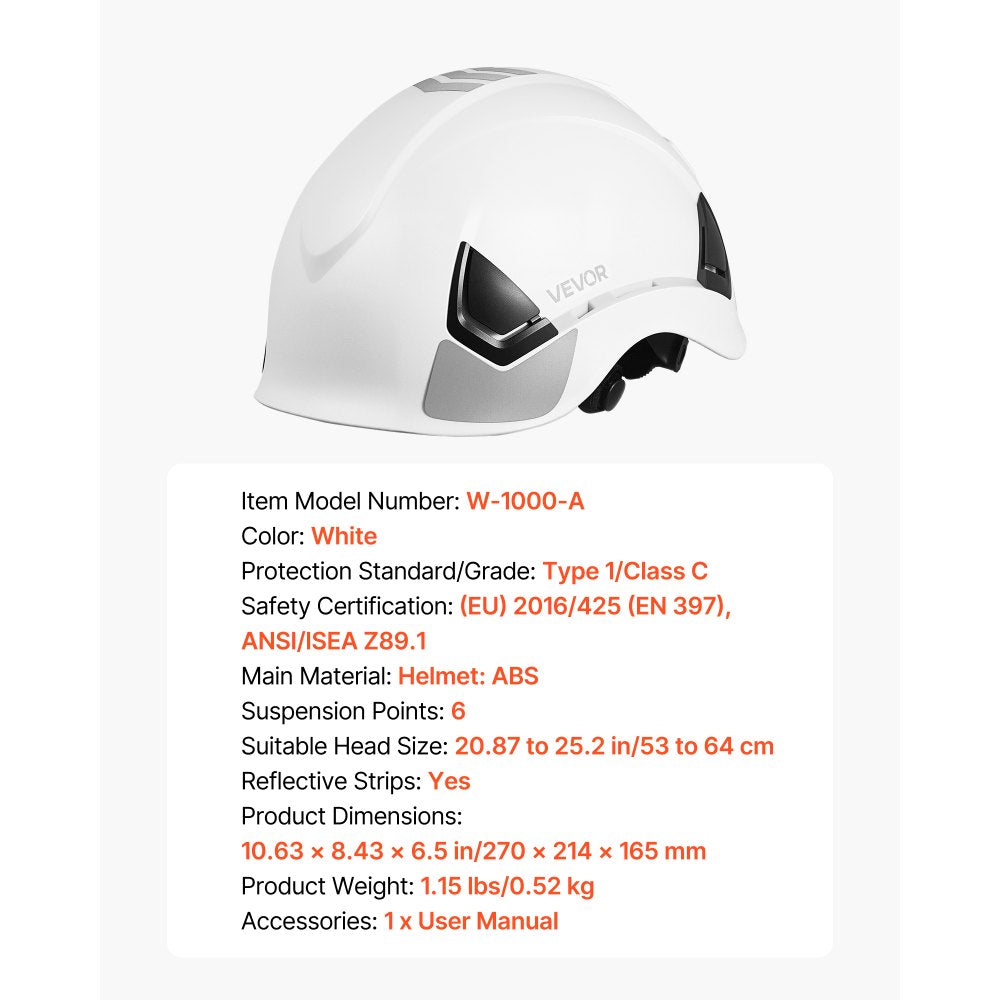 Construction Safety Helmet Vented Class C White Hardhat for Men & Women