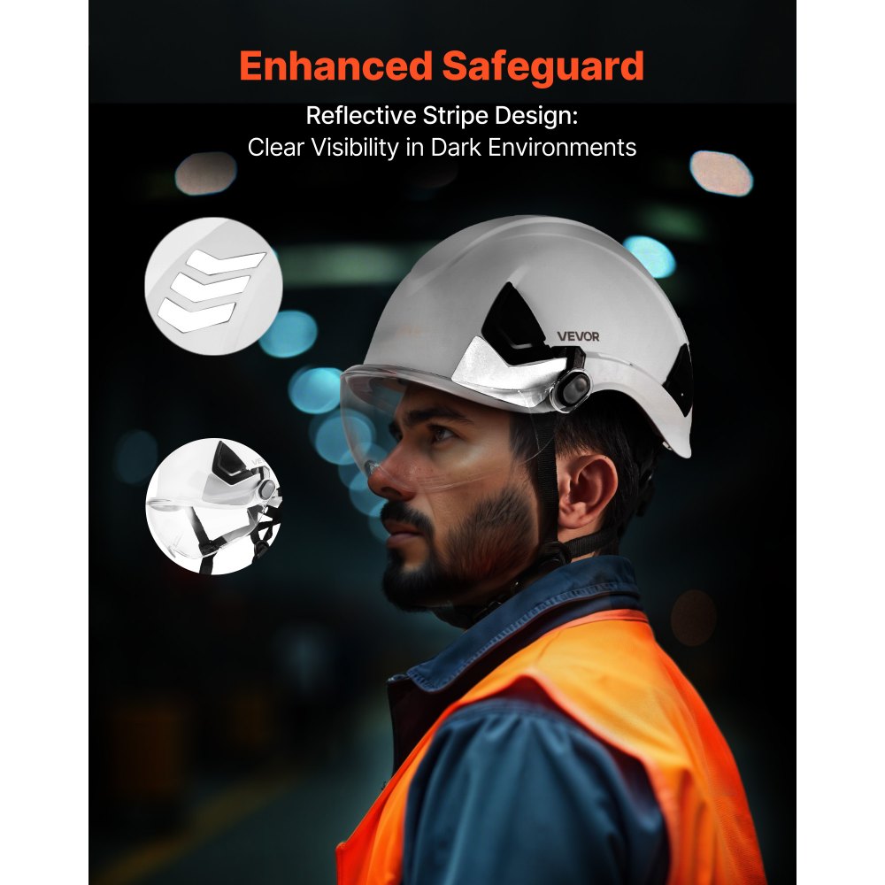 Industrial Safety Helmet with Visor & 6-Point Ratchet Suspension Hard Hat