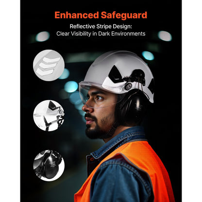 Industrial Safety Helmet with Visor & Earmuffs Adjustable Vented Hardhat