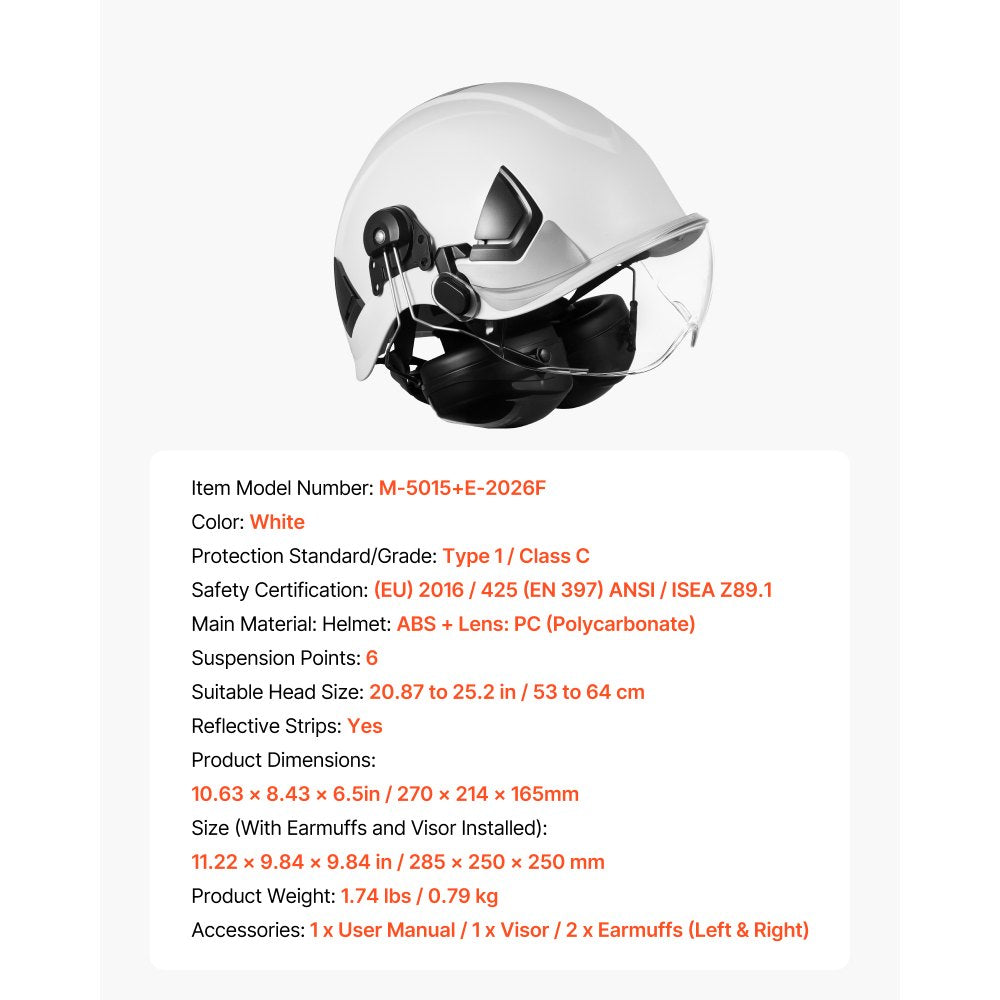Industrial Safety Helmet with Visor & Earmuffs Adjustable Vented Hardhat