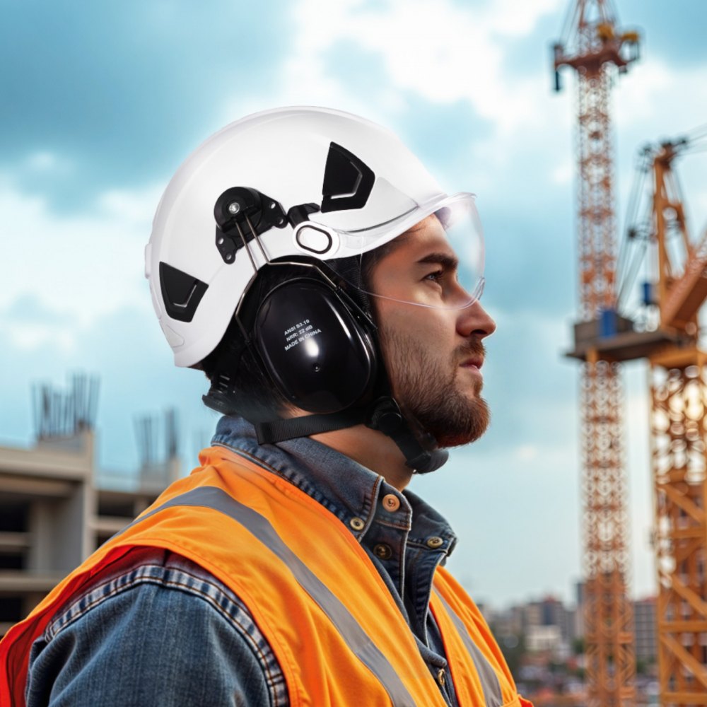 Industrial Safety Helmet with Visor & Earmuffs Adjustable Vented Hardhat
