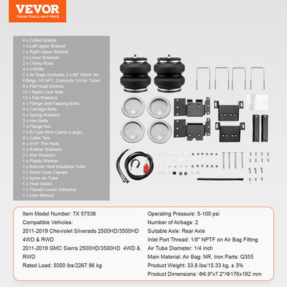 VEVOR Air Bag Suspension Kit, Air Springs Suspension Bag Kit Compatible with 2011-2019