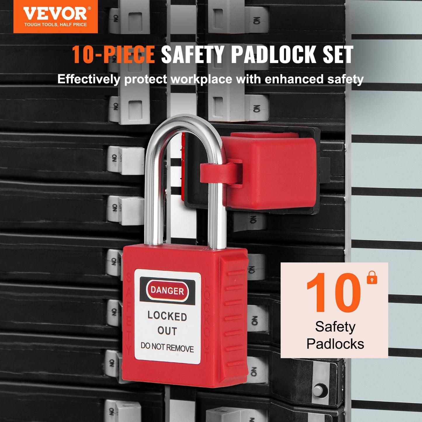 VEVOR Lockout Tagout Locks Set, 10 PCS Red Safety Lockout Padlocks, with 2 Keys