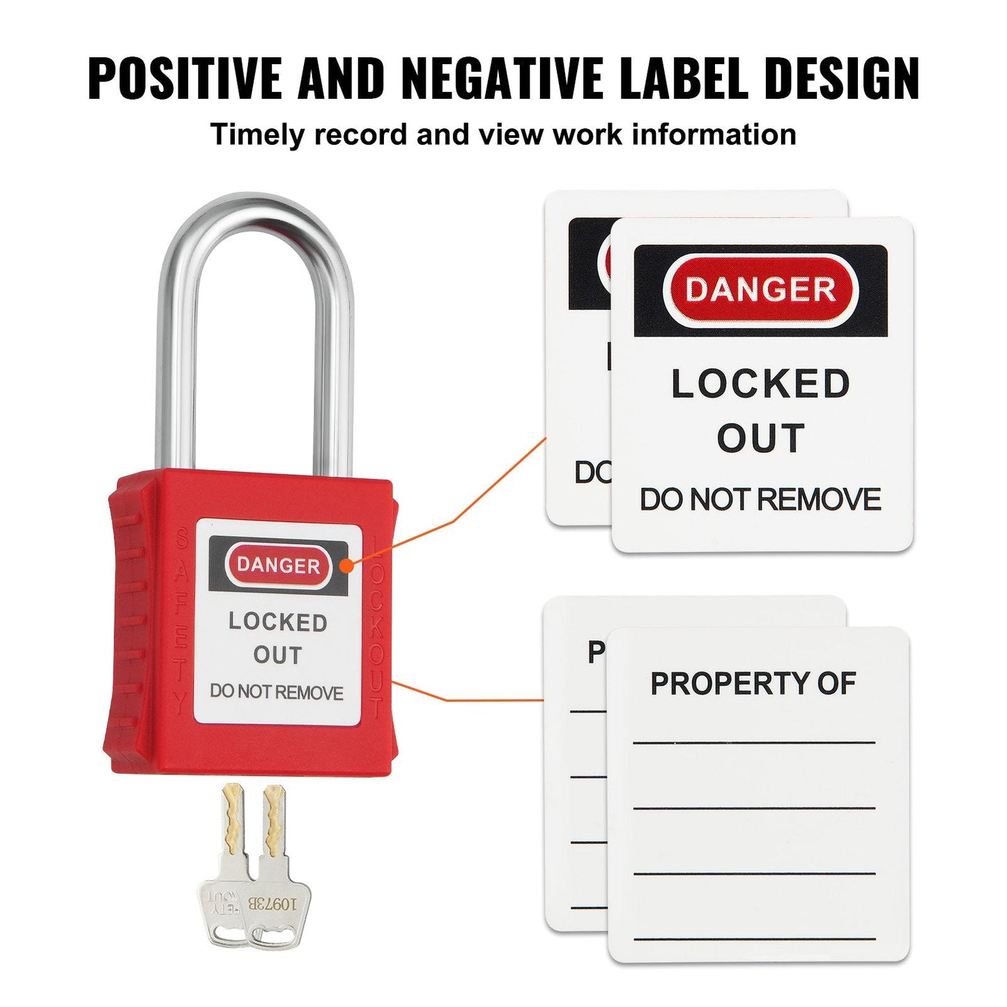 10-Piece Red Safety Padlock Set, Dual-Side Lock, with 2 Keys Each, OSHA Compliant