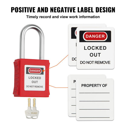10-Piece Red Safety Padlock Set, Dual-Side Lock, with 2 Keys Each, OSHA Compliant