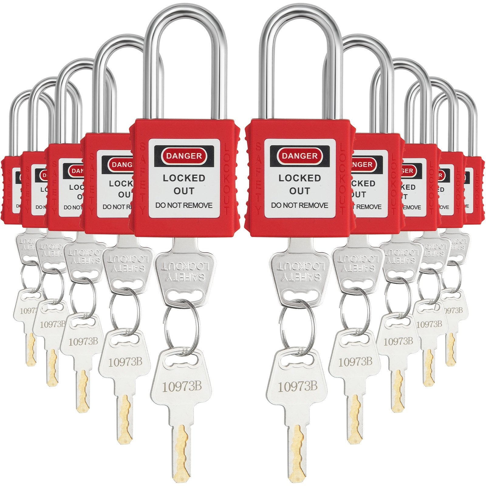 VEVOR Lockout Tagout Locks Set, 10 PCS Red Safety Lockout Padlocks, wi ...