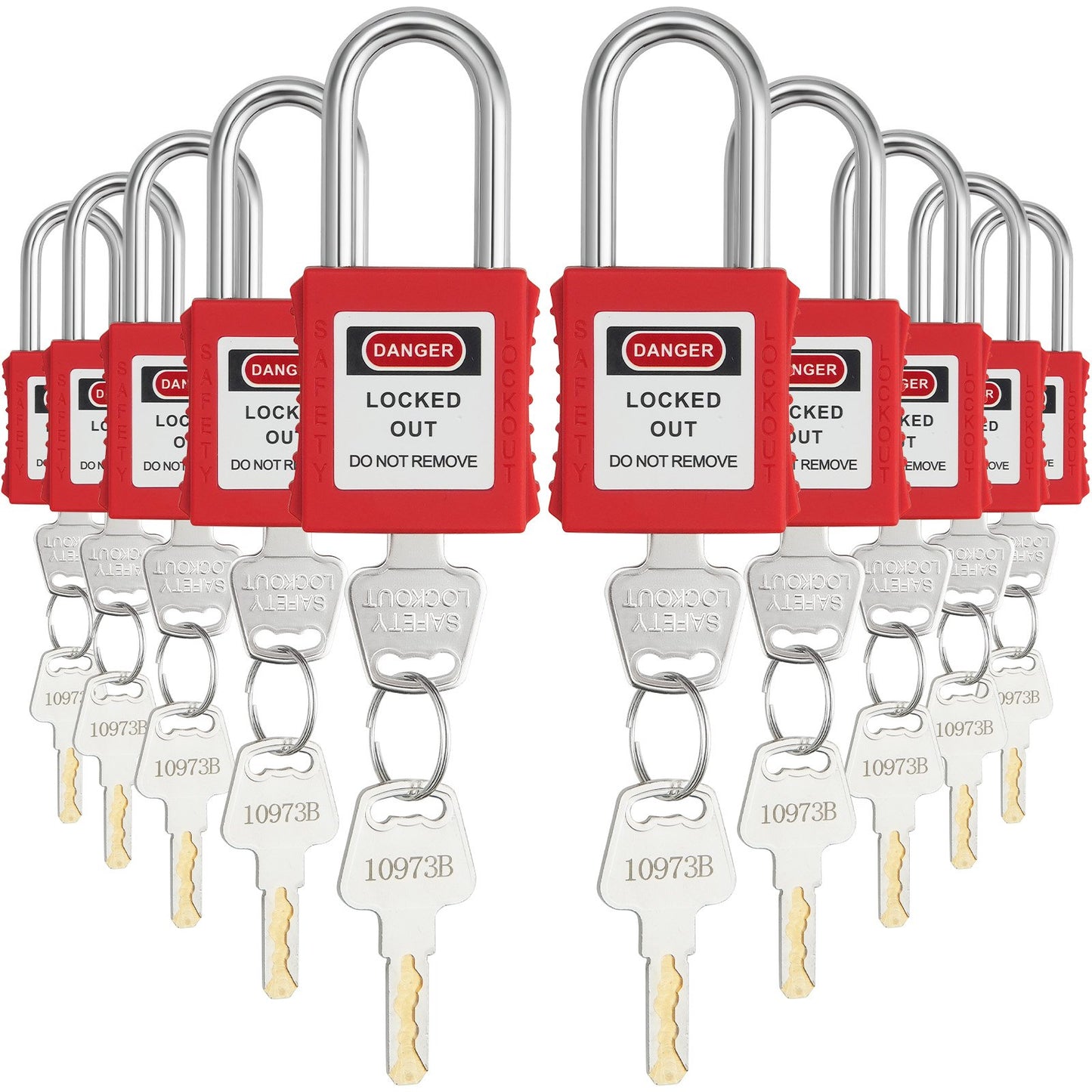 VEVOR Lockout Tagout Locks Set, 10 PCS Red Safety Lockout Padlocks, with 2 Keys