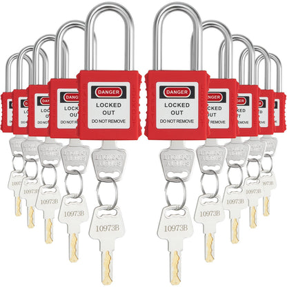 VEVOR Lockout Tagout Locks Set, 10 PCS Red Safety Lockout Padlocks, with 2 Keys