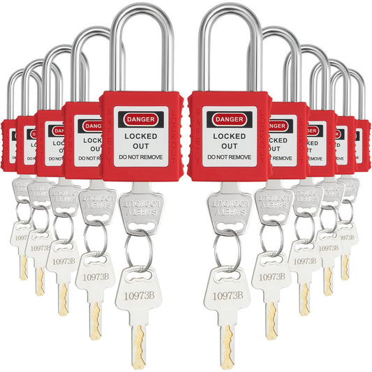 VEVOR Lockout Tagout Locks Set, 10 PCS Red Safety Lockout Padlocks, with 2 Keys