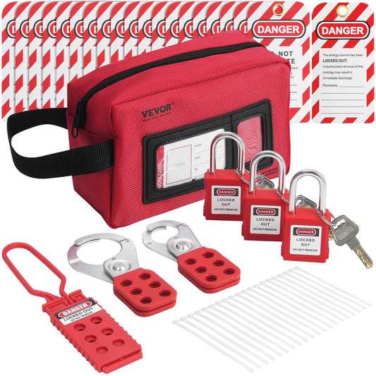 VEVOR Electrical Lockout Tagout Kit, 26 PCS Safety Loto Kit Includes Padlocks, Hasps,