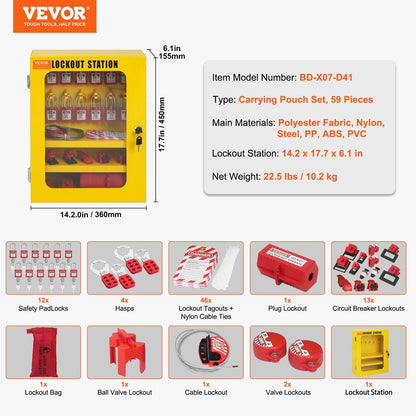 Comprehensive 59-Piece Electrical Lockout Tagout Kit with Padlocks and Accessories