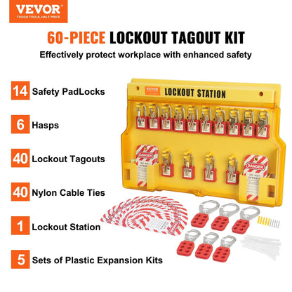Comprehensive 60-Piece Electrical Safety Lockout Tagout Kit with Station Board