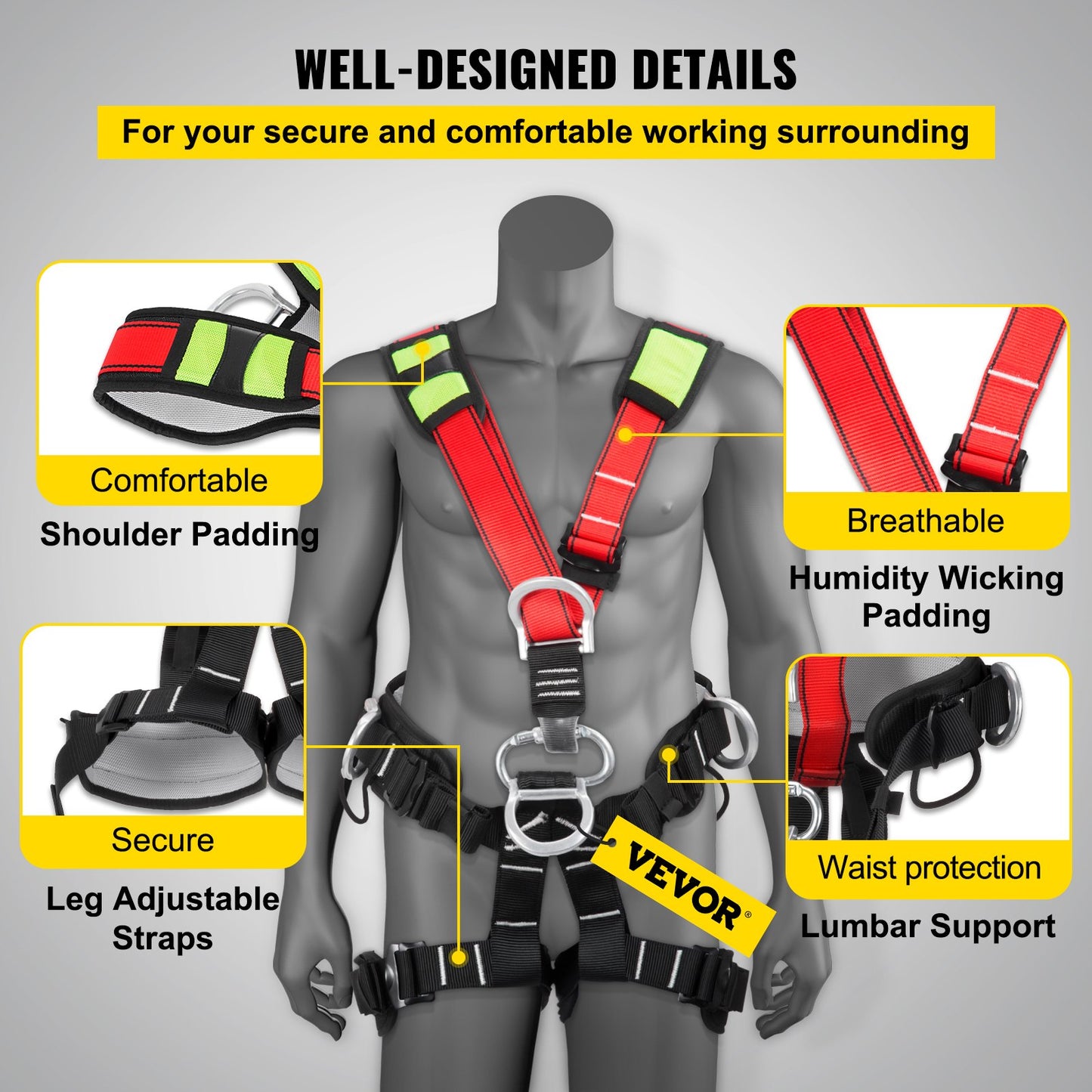 Vevor Safety Climbing Harness Rock Climbing Gear Rappelling Floor Escape Tower Climber