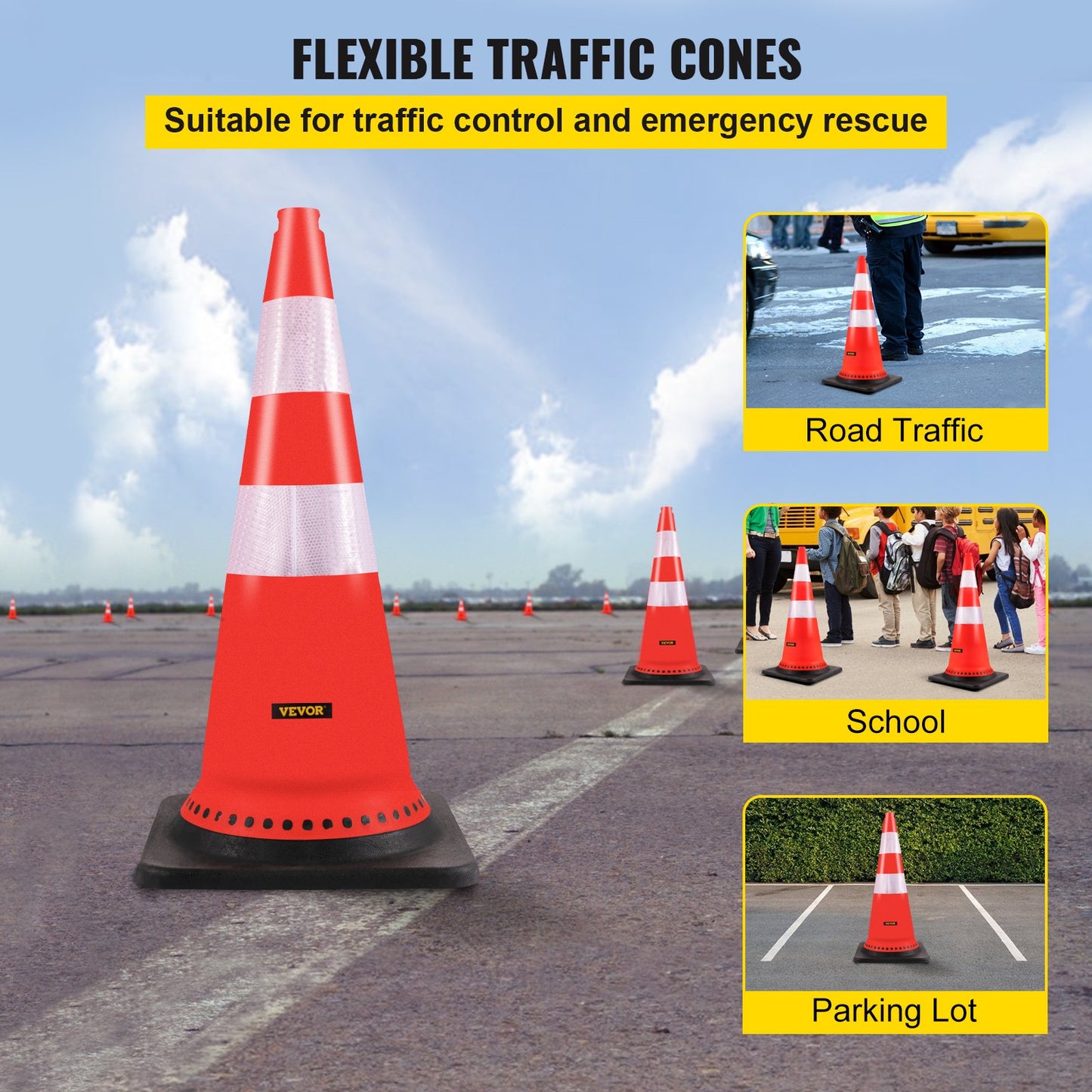 VEVOR Safety Cones, 8 x 30" Traffic Cones, PVC Orange Construction Cones, Reflective