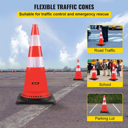 VEVOR Safety Cones, 8 x 30" Traffic Cones, PVC Orange Construction Cones, Reflective