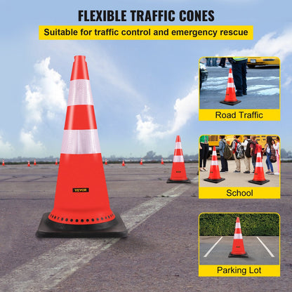 Reflective 0.75m Safety Cones, Pack of 8, with Weighted Base for Traffic Control