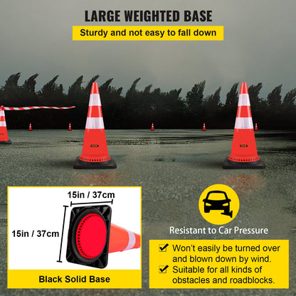 VEVOR Safety Cones, 8 x 30" Traffic Cones, PVC Orange Construction Cones, Reflective