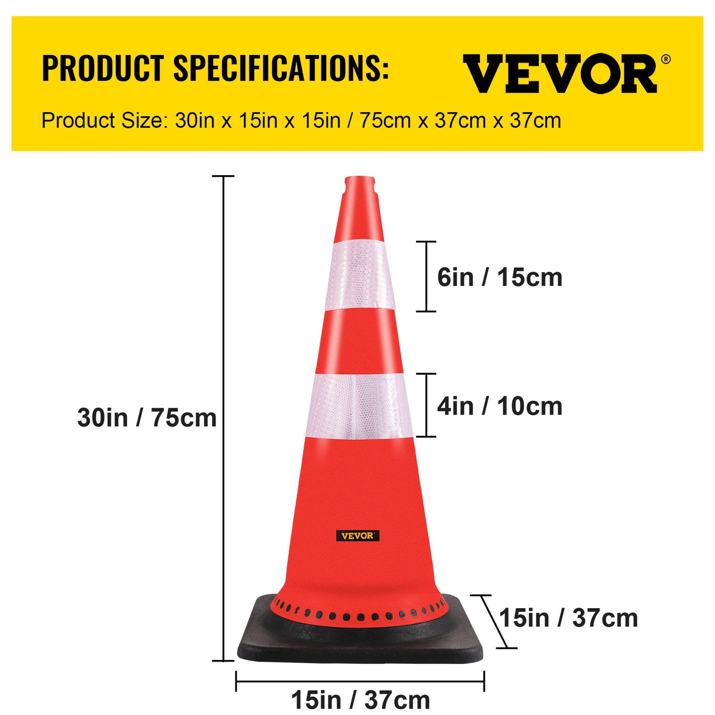 VEVOR Safety Cones, 8 x 30" Traffic Cones, PVC Orange Construction Cones, Reflective