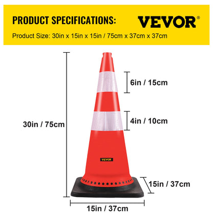VEVOR Safety Cones, 8 x 30" Traffic Cones, PVC Orange Construction Cones, Reflective