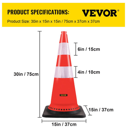 Reflective 0.75m Safety Cones, Pack of 8, with Weighted Base for Traffic Control
